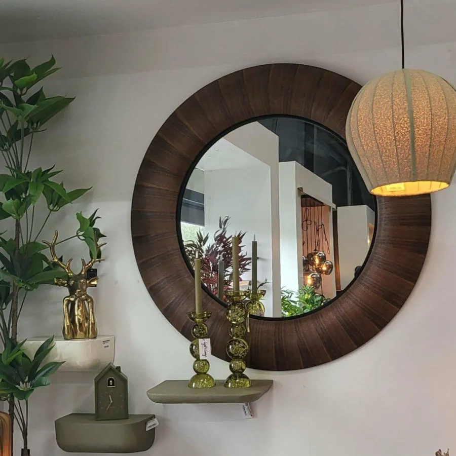 PTMD Spiegel Gezzy Natural wooden curl frame rond Outlet