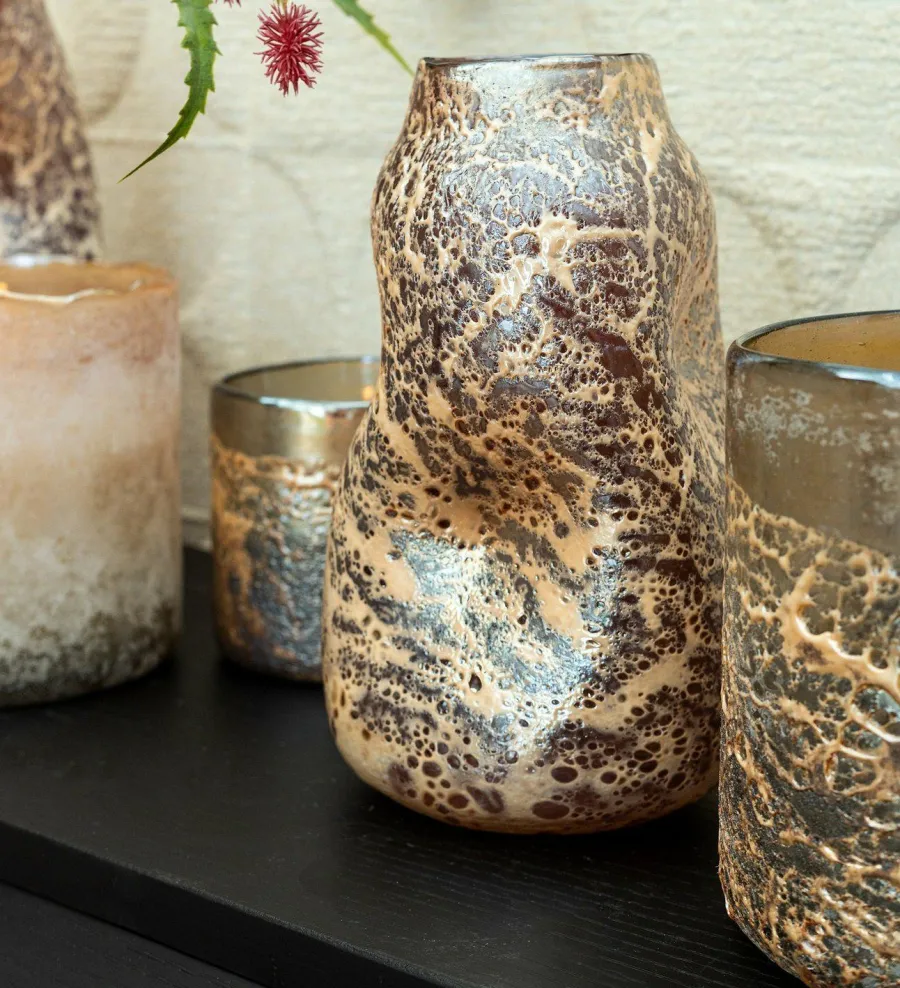 PTMD Vaas Xamery rood dik glas vase bubble waves L Online