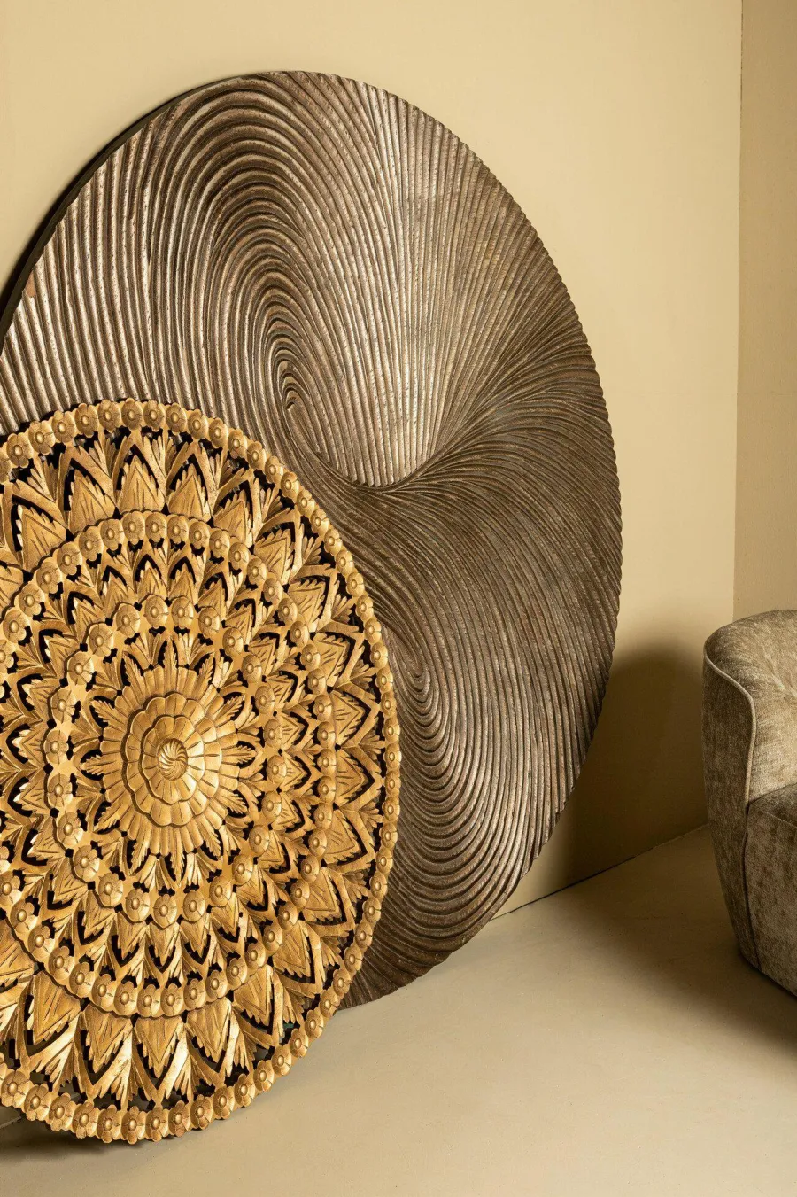 PTMD Wandornament Wiktor Bruin MDF rond swirl carved XL Discount