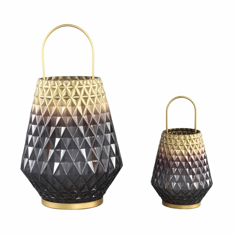 PTMD Windlicht Shanice Grijs/Goud L Discount