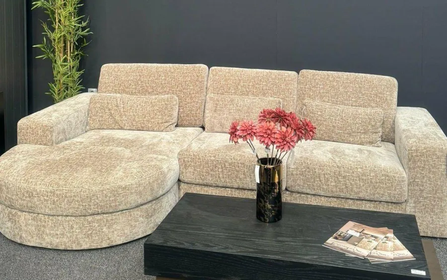 Richmond Interiors Bank Felix lounge links rond + 2.5 zits - Island shitake 124 - Showroommodel Hot