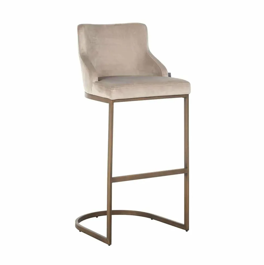 Richmond Interiors Barstoel Bolton khaki velvet geborsteld goud Khaki