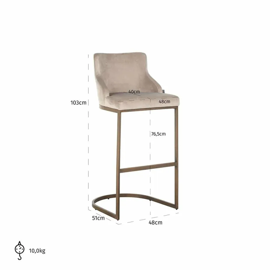 Richmond Interiors Barstoel Bolton khaki velvet geborsteld goud Khaki