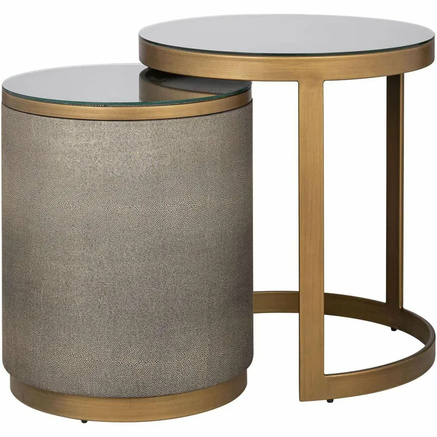 Richmond Interiors Bijzettafel Bloomville met glas set van 2 Goud Clearance