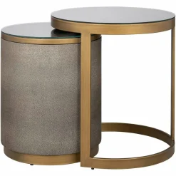 Richmond Interiors Bijzettafel Bloomville met glas set van 2 Goud Clearance