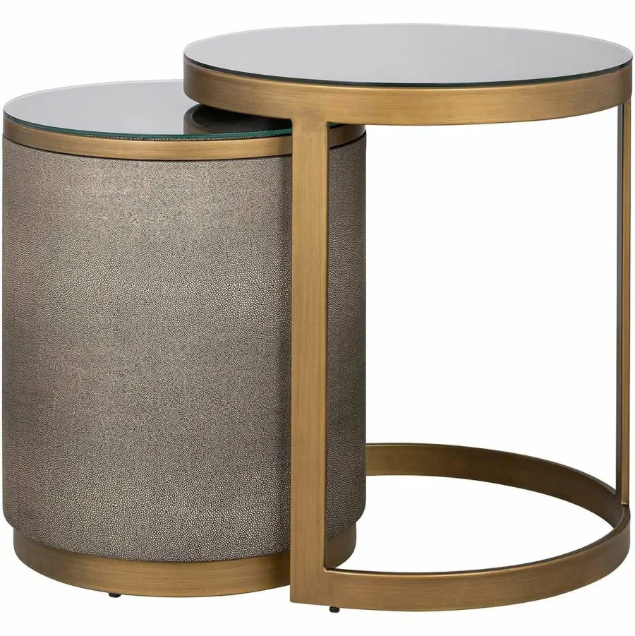 Richmond Interiors Bijzettafel Bloomville met glas set van 2 Goud Clearance