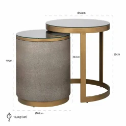 Richmond Interiors Bijzettafel Bloomville met glas set van 2 Goud Clearance