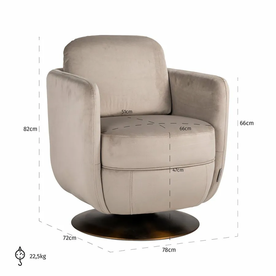 Richmond Interiors Draaifauteuil Turner khaki velvet New