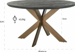 Richmond Interiors Eettafel Blackbone brass 140Ø (Black rustic) New