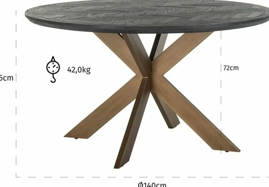 Richmond Interiors Eettafel Blackbone brass 140Ø (Black rustic) New