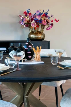 Richmond Interiors Eettafel Blackbone brass 140Ø (Black rustic) New