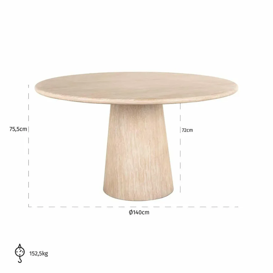 Richmond Interiors Eettafel Fictus 140Ø faux travertine Beige