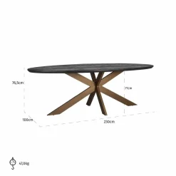 Richmond Interiors Eettafel Blackbone Brass ovaal 230 (Black rustic)