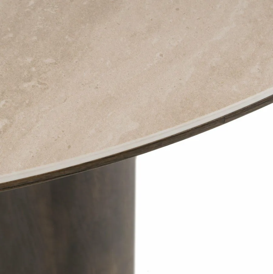 Richmond Interiors Eettafel Ritz Brown Ø120 | | Travertin & Eikenfineer | De Woon Winkel Discount