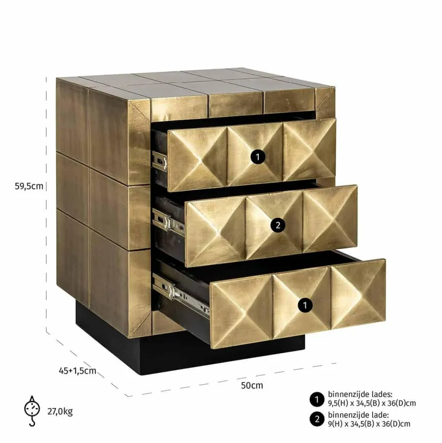 Richmond Interiors Ladenkast Collada 3-laden (Brushed Gold) Clearance