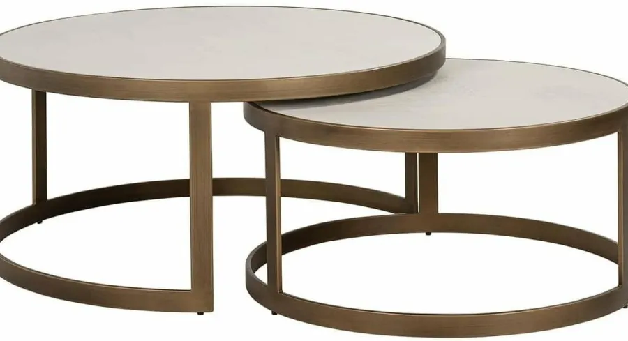 Richmond Interiors Salontafel Whitebone brass set van 2 (Verona Grey)
