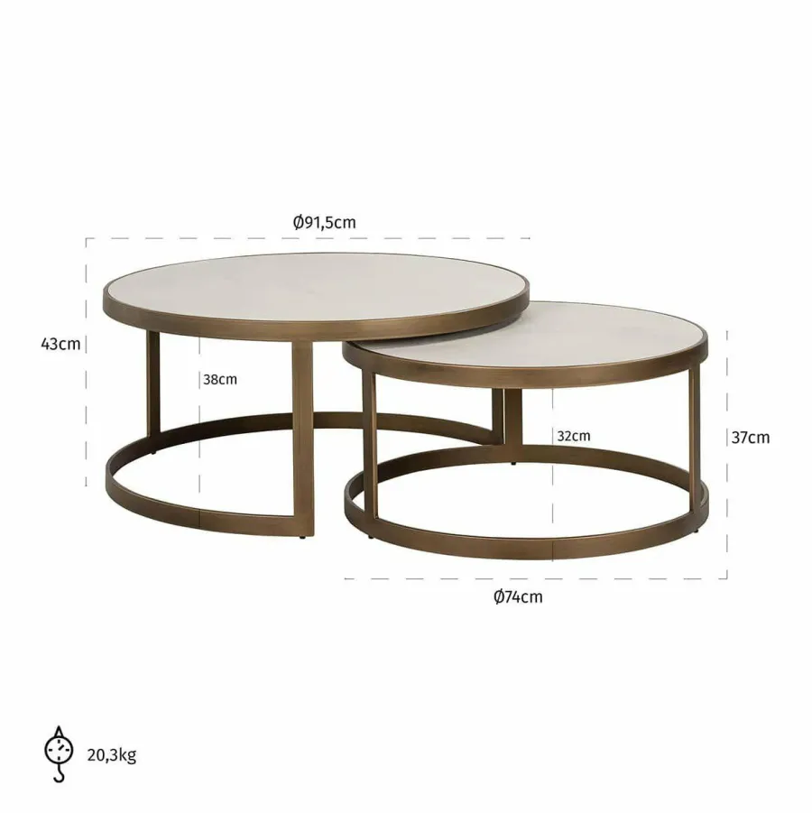 Richmond Interiors Salontafel Whitebone brass set van 2 (Verona Grey)