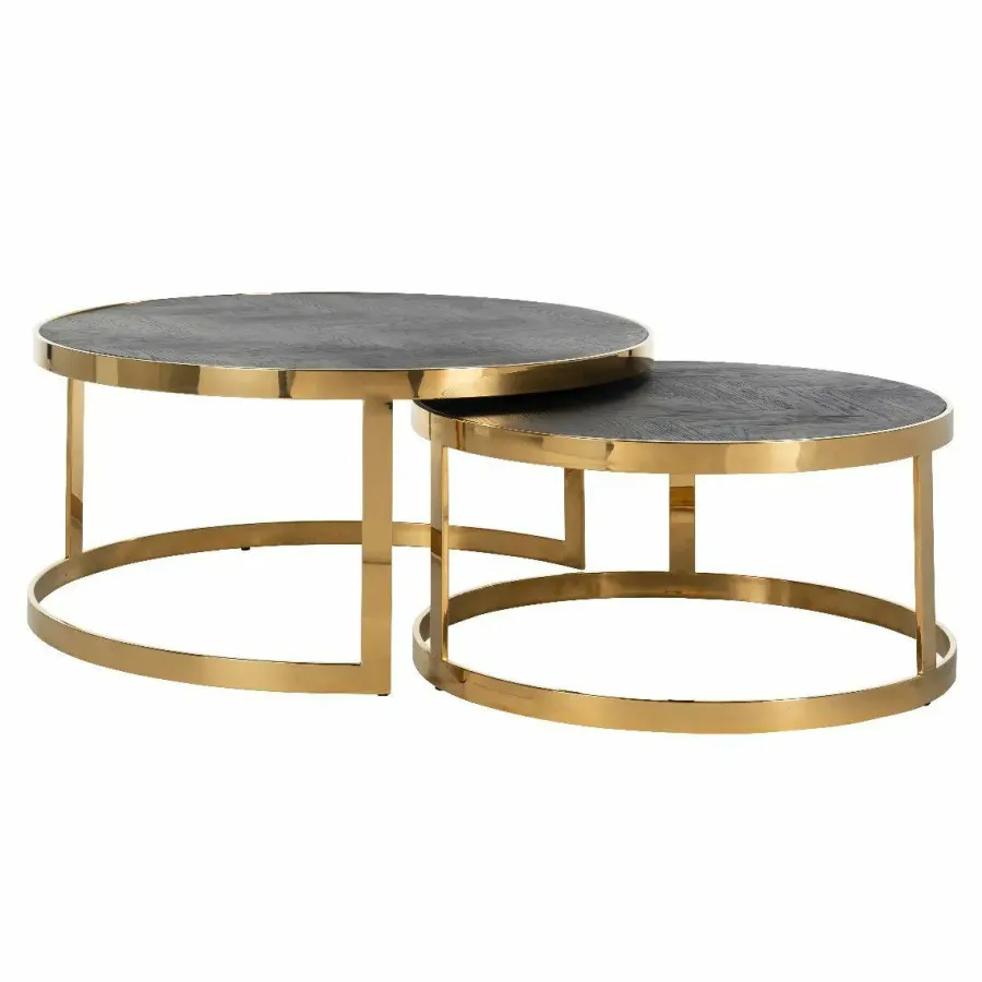 Richmond Interiors Showroommodel Salontafel Blackbone gold set van 2 Black rustic New