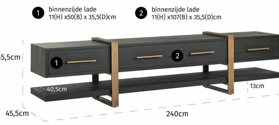 Richmond Interiors TV-dressoir Cambon 3-laden (Dark coffee) Sale