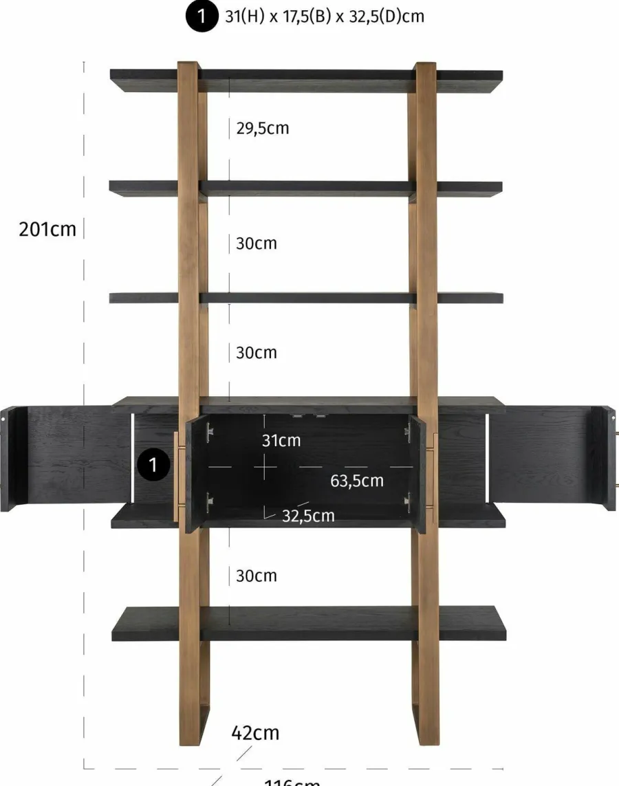 Richmond Interiors Wandkast Cambon 4-deuren 4-planken (Dark coffee) Clearance