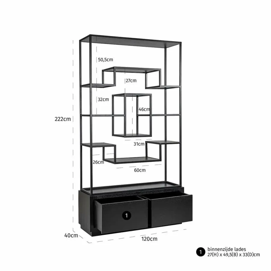Richmond Interiors Wandkast Bonvoy Zwart 2-laden Zwart Online