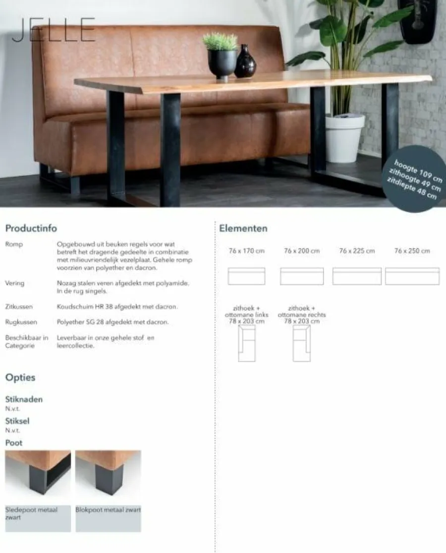Sevn Eetkamerbank Jelle - Diverse maten en stoffen Online