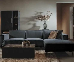 Tower Living Bank Leeds - 2,5 zits + chaise longue Rechts - City 464 zwart blauw New