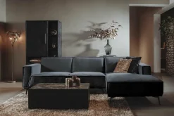 Tower Living Bank Leeds - 2,5 zits + chaise longue Rechts - City 464 zwart blauw New