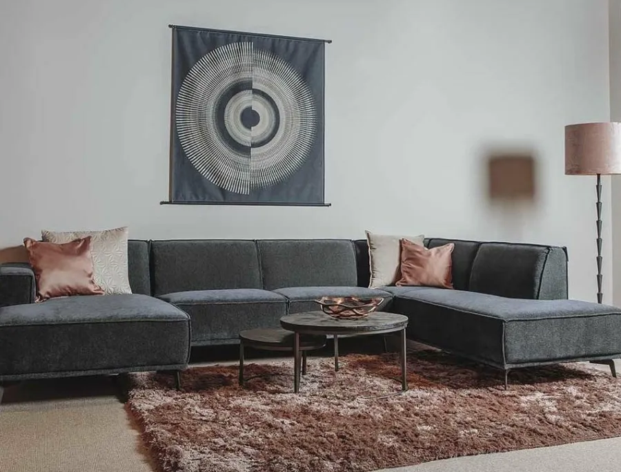 Tower Living Bank Leeds - Chaise longue + 2,5 zits + ottomane Rechts - City 464 Zwart Blauw Sale