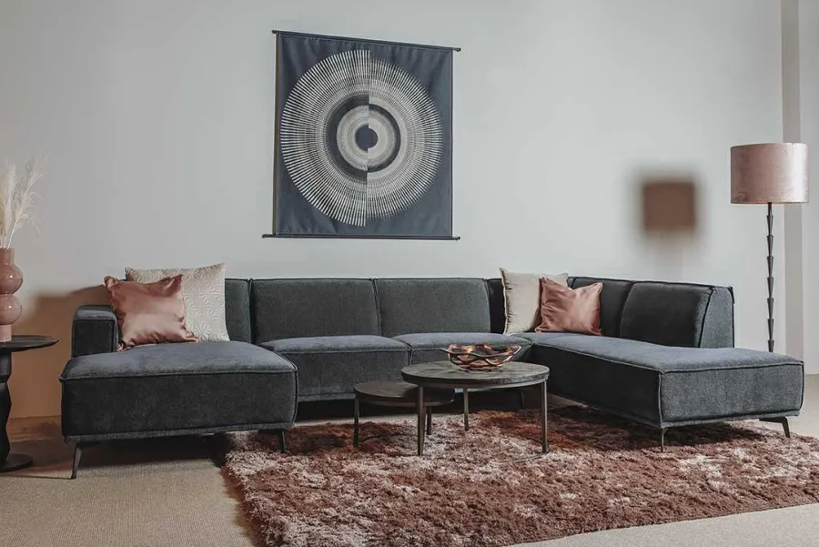 Tower Living Bank Leeds - Chaise longue + 2,5 zits + ottomane Rechts - City 464 Zwart Blauw Sale
