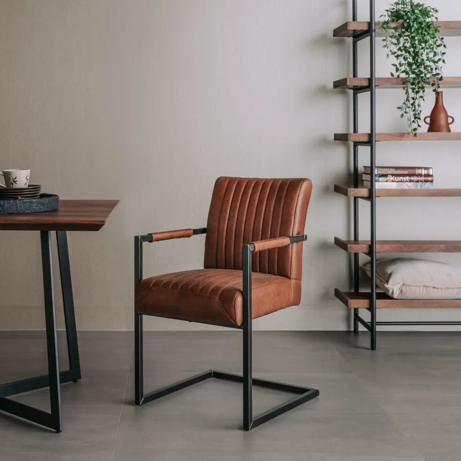 Tower Living Eetkamerstoel Ferro met armleuning - Cognac, donkerbruin, antraciet en groen Discount
