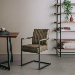 Tower Living Eetkamerstoel Ferro met armleuning - Cognac, donkerbruin, antraciet en groen Discount