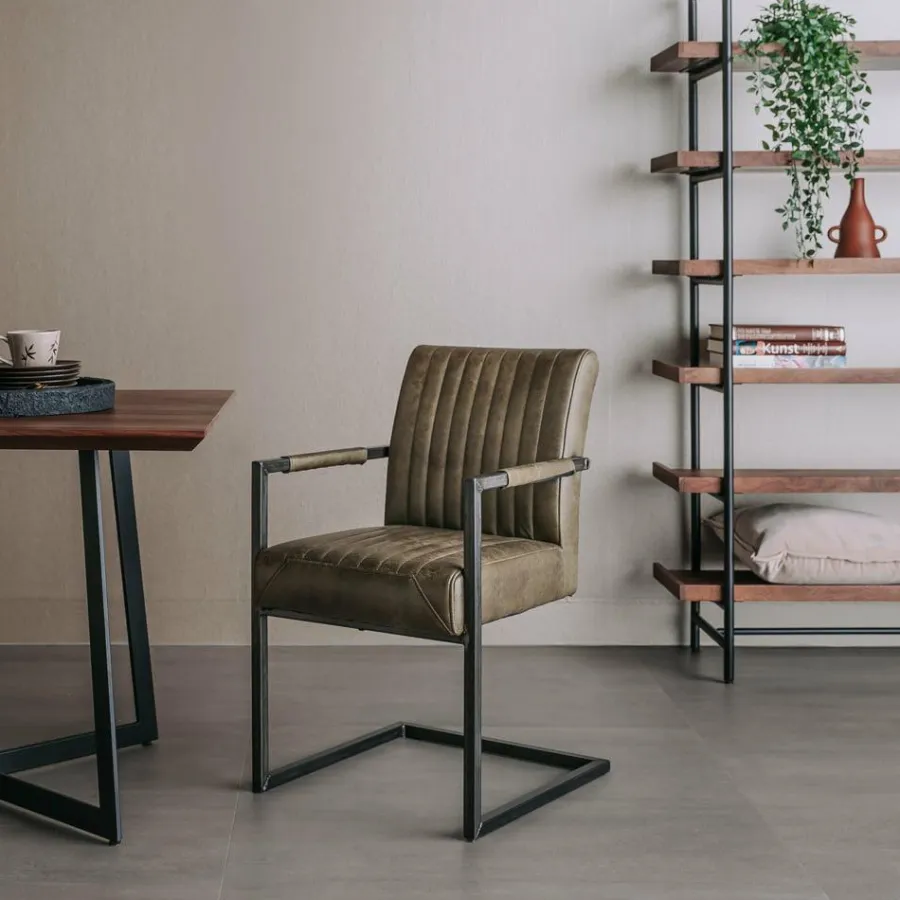 Tower Living Eetkamerstoel Ferro met armleuning - Cognac, donkerbruin, antraciet en groen Discount