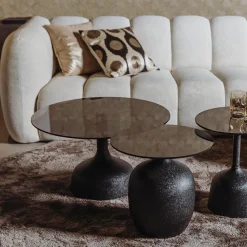 Tower Living Elba Bijzettafel glas zwart rond 40 cm Online