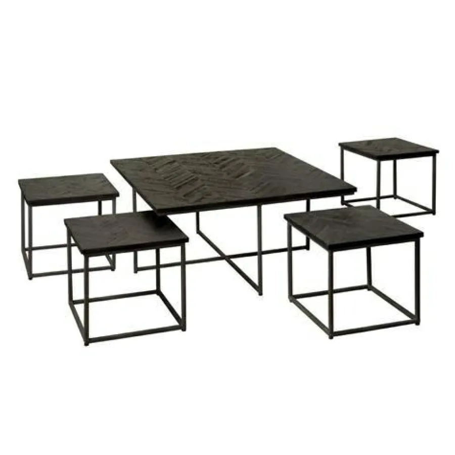 Tower Living Salontafel set van 5 Via – Gerecycled teak black