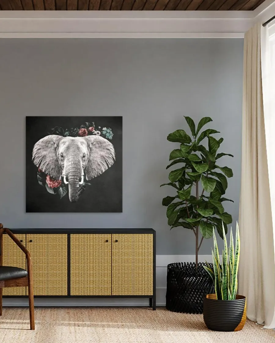 Wandkraft Elephant with Flowers - 74 x 74 cm Discount
