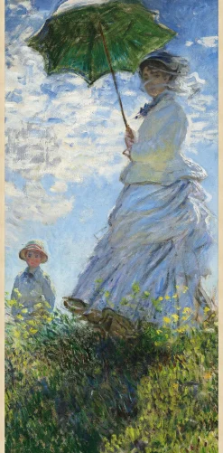 Wandkraft Woman with a Parasol – Madame Monet and Her Son door Claude Monet Sale