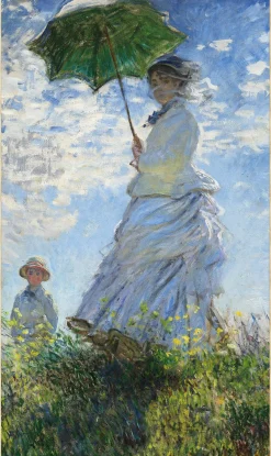 Wandkraft Woman with a Parasol – Madame Monet and Her Son door Claude Monet Sale