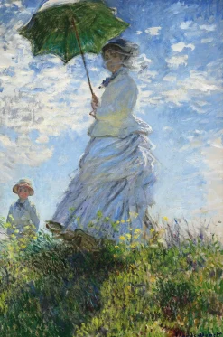 Wandkraft Woman with a Parasol – Madame Monet and Her Son door Claude Monet Sale