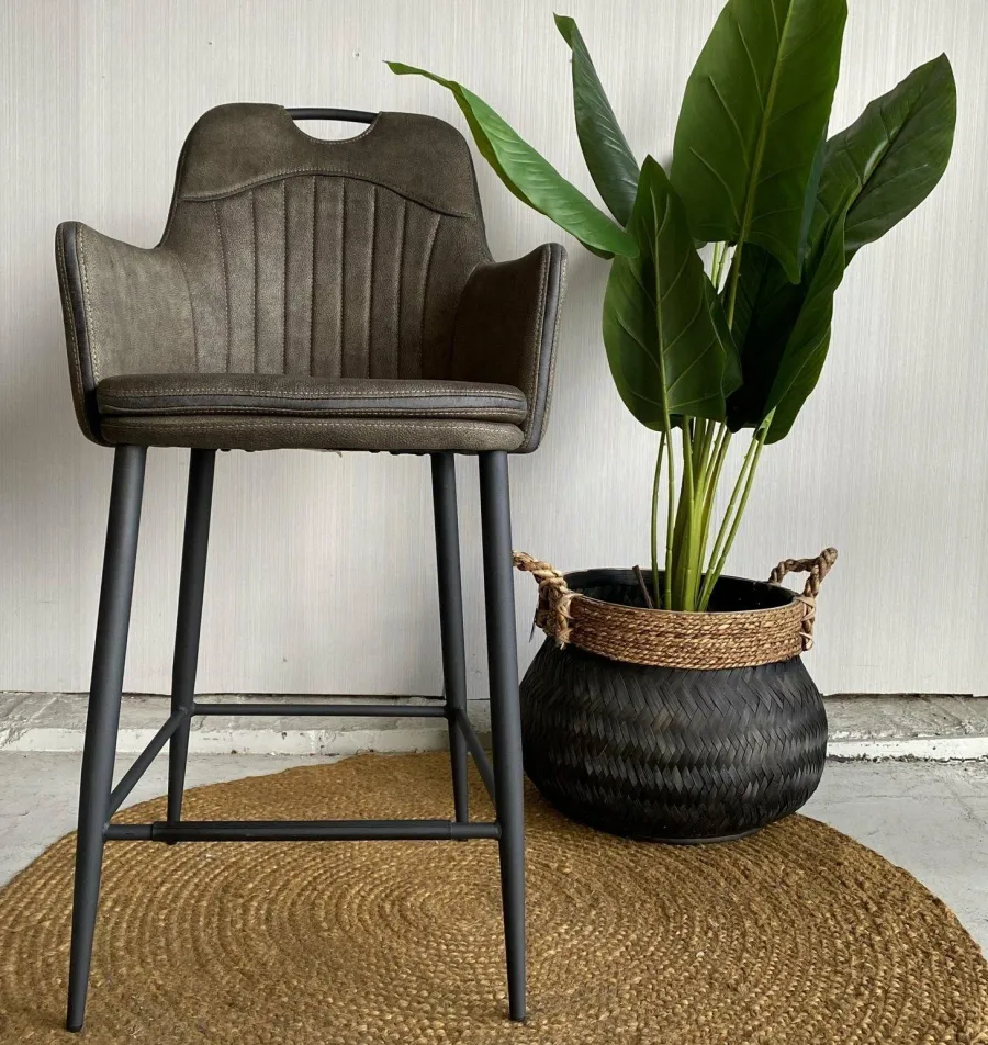 WoonMax Barstoel Morris - Luxor Antraciet, Cognac en Groen