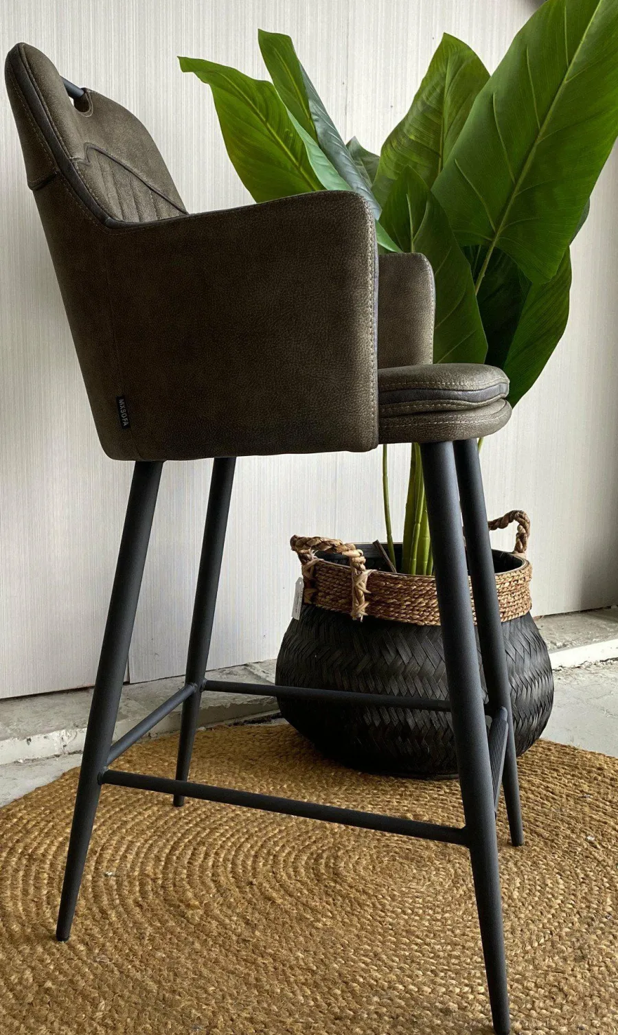 WoonMax Barstoel Morris - Luxor Antraciet, Cognac en Groen
