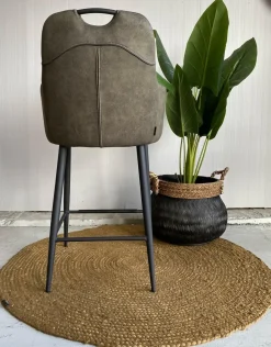 WoonMax Barstoel Morris - Luxor Antraciet, Cognac en Groen