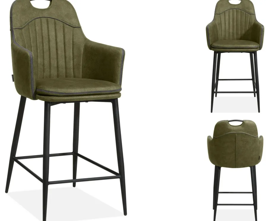 WoonMax Barstoel Morris - Luxor Antraciet, Cognac en Groen