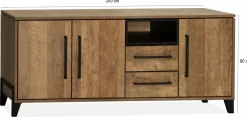 WoonMax Dressoir Maldini Old teak - 3 deuren en 2 lades - 203 cm Discount