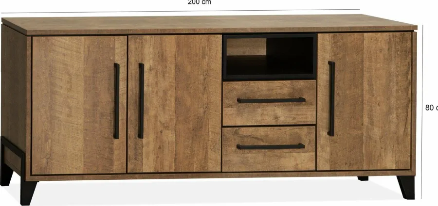 WoonMax Dressoir Maldini Old teak - 3 deuren en 2 lades - 203 cm Discount