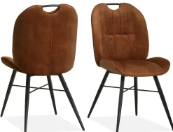 WoonMax Eettafelstoel Austin velvet - hunter, cognac en antraciet New
