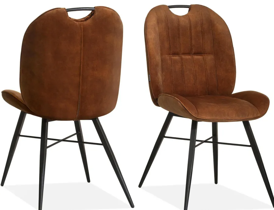 WoonMax Eettafelstoel Austin velvet - hunter, cognac en antraciet New