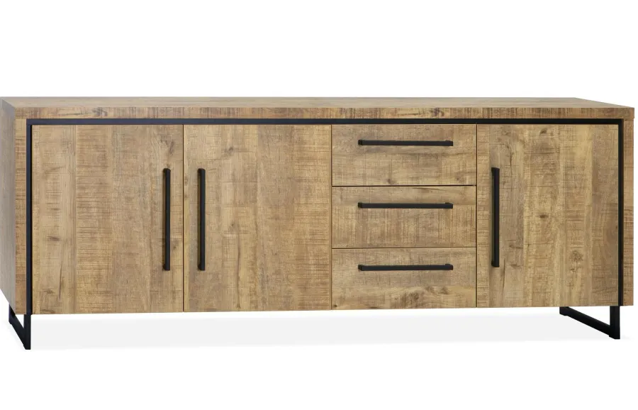 WoonMax Rimini dressoir 3 deurs - 3 lades Lamulux mango 225 cm Clearance