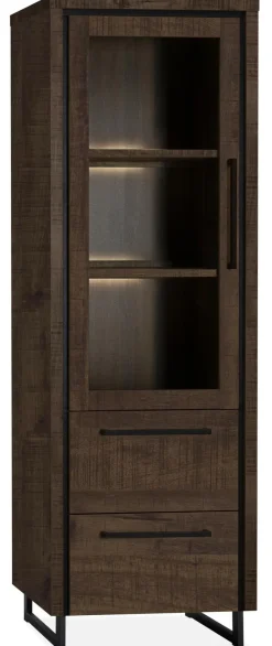 WoonMax Rimini Vitrinekast 1 deur glas - 2 lades Lamulux Dark mango Online