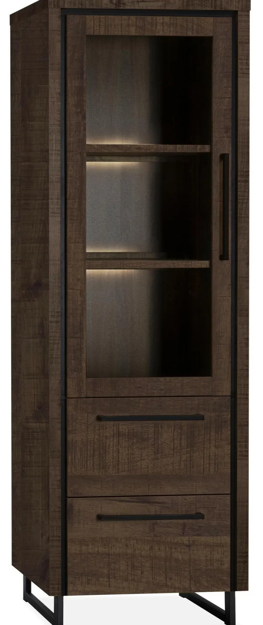WoonMax Rimini Vitrinekast 1 deur glas - 2 lades Lamulux Dark mango Online